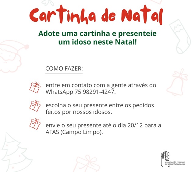 adote uma cartinha de natal das afas