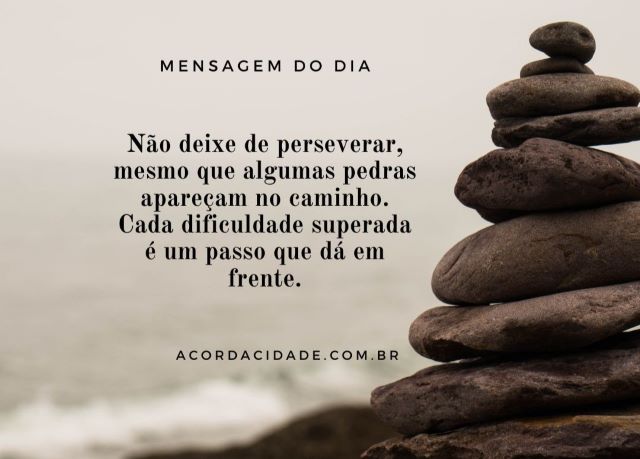 Não deixe de perseverar, mesmo que algumas pedras apareçam no caminho. Cada dificuldade superada é um passo que dá em frente.