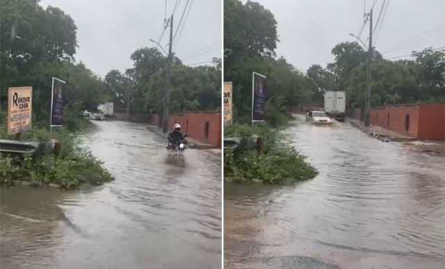 Ruas alagadas após chuvas em Feira de Santana