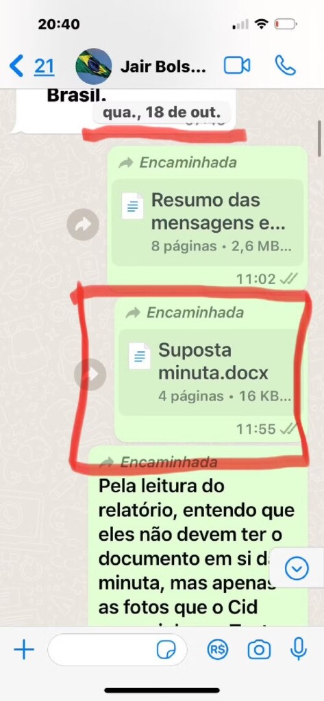 Print mostra envio de suposta minuta do golpe