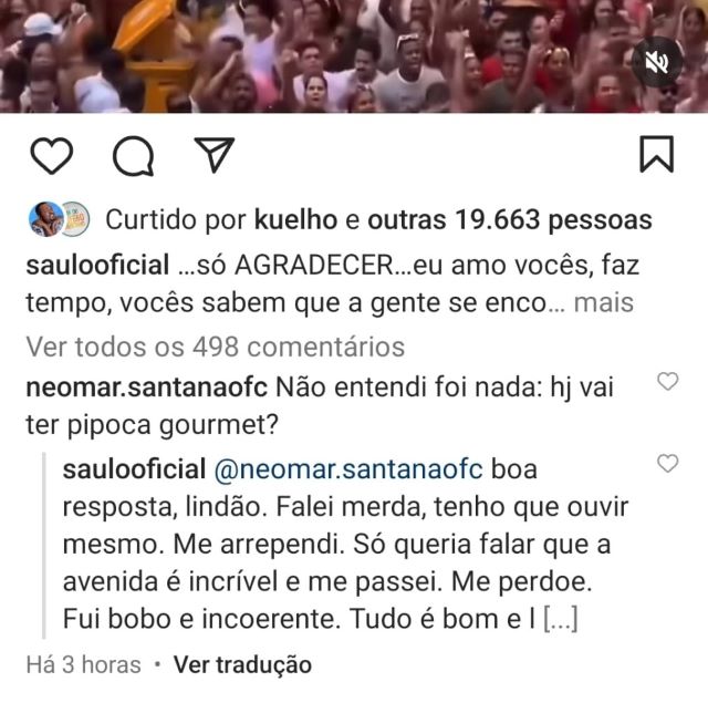 Saulo diz que foi "bobo e incoerente" e pede perdão por criticar o Barra/Ondina