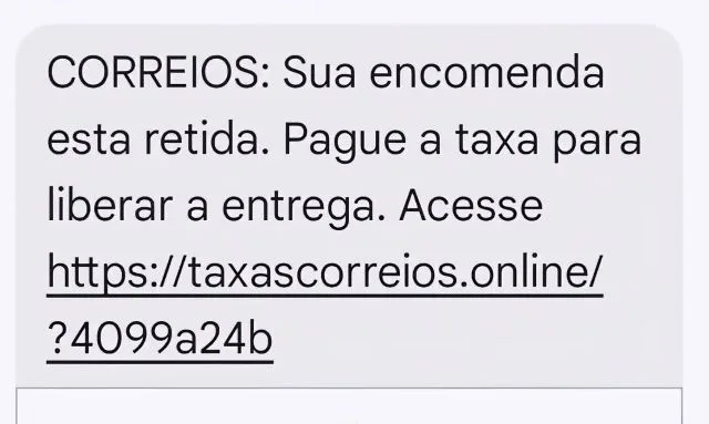 pint mensagem de texto golpe pagamento de taxa dos correios